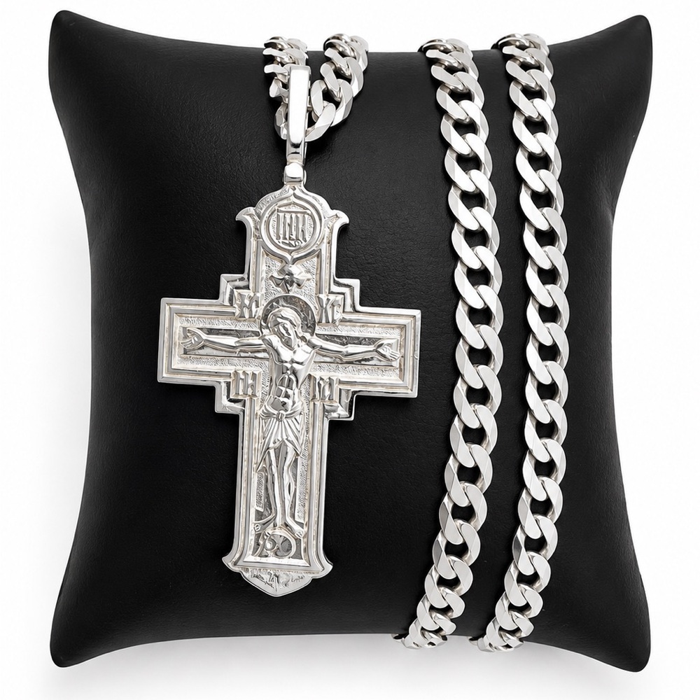 925 Sterling Silver Men's Crucifix Pendant Necklace - Men’s Jewelry